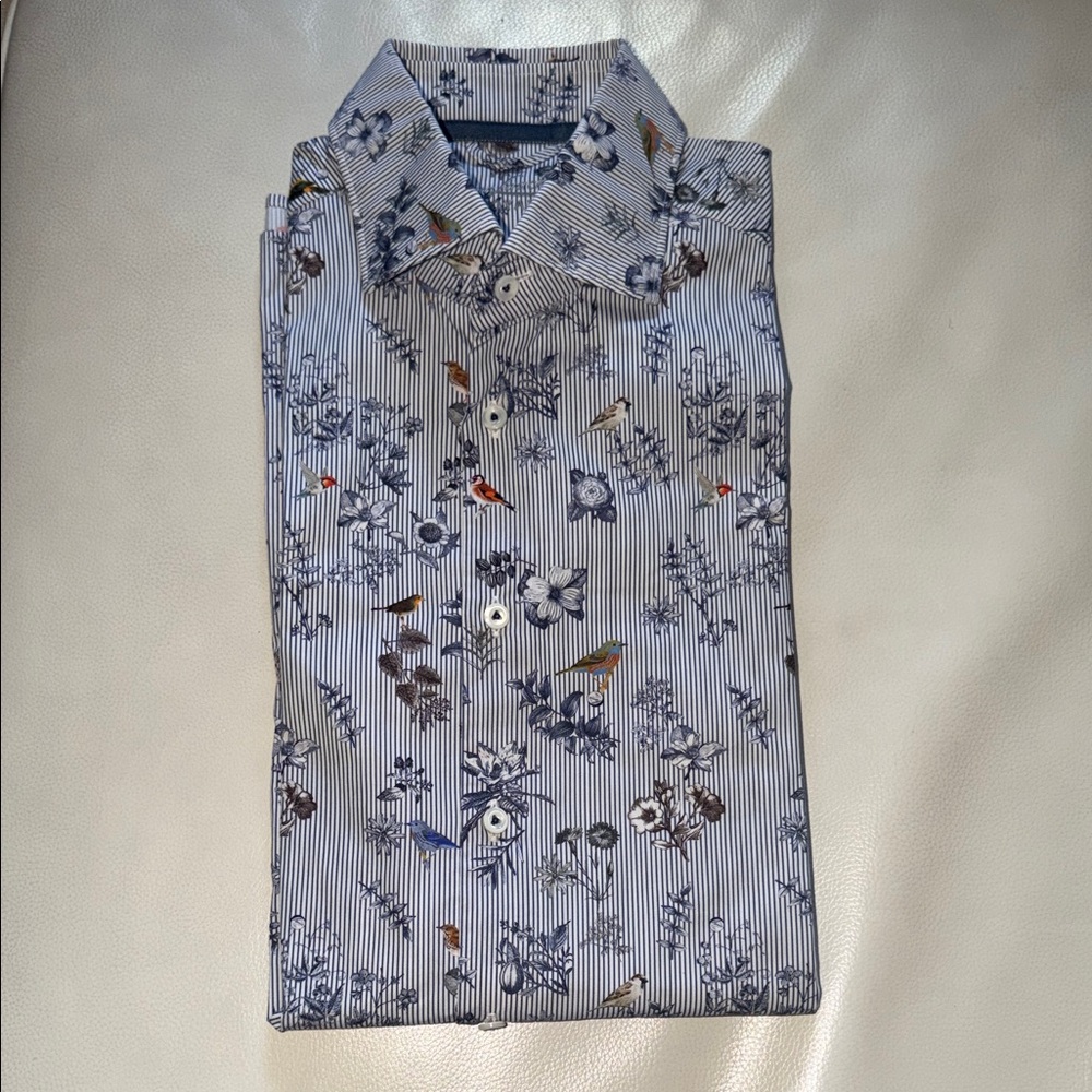 Elegant Blue Floral Button Down Shirt